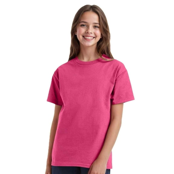 Couver Youth Boys & Girls Cotton Classic T-Shirt Short Sleeve Crewneck Tee, Wow Pink, Small, 1 Piece