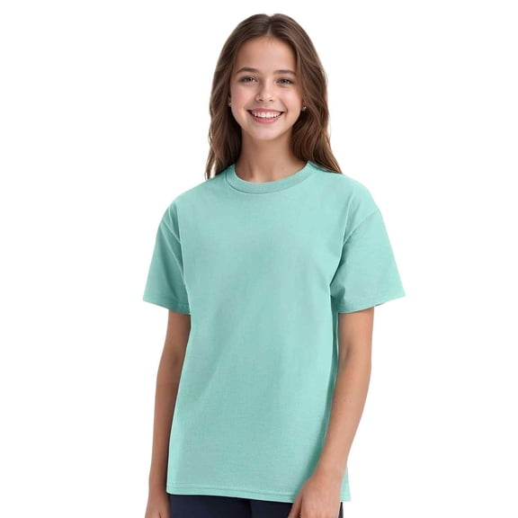 Couver Youth Boys & Girls Cotton Classic T-Shirt Short Sleeve Crewneck Tee, Clean Mint, Large, 1 Piece
