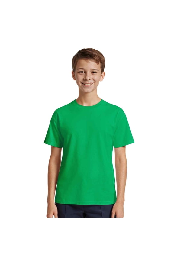 Boys Cotton Active Short Sleeve Crewneck Shirt 1 Piece, Kelly Green, Large