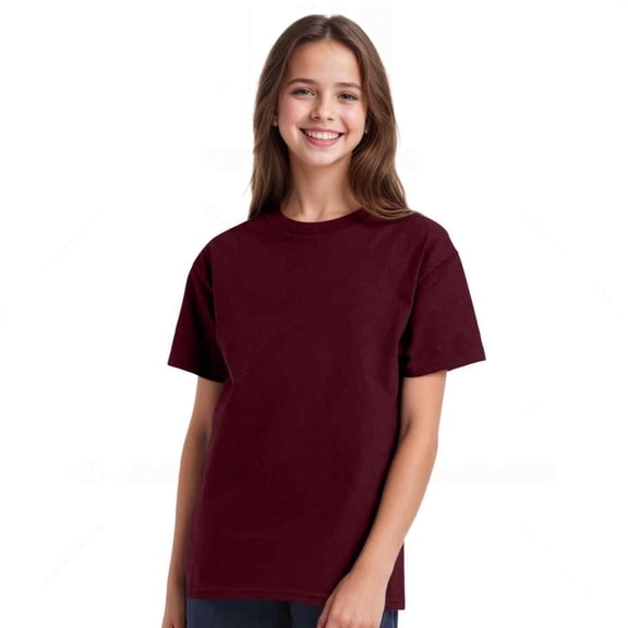 Couver Boys Cotton Active Short Sleeve Crewneck Shirt 1 Piece, Maroon, Large
