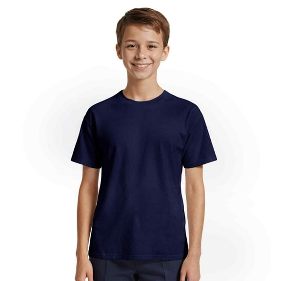 Couver Youth Boys & Girls Cotton Classic T-Shirt Short Sleeve Crewneck Tee, Navy, Large, 1 Piece