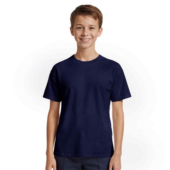 Couver Boys Cotton Active Short Sleeve Crewneck Shirt 1 Piece, Navy, Large
