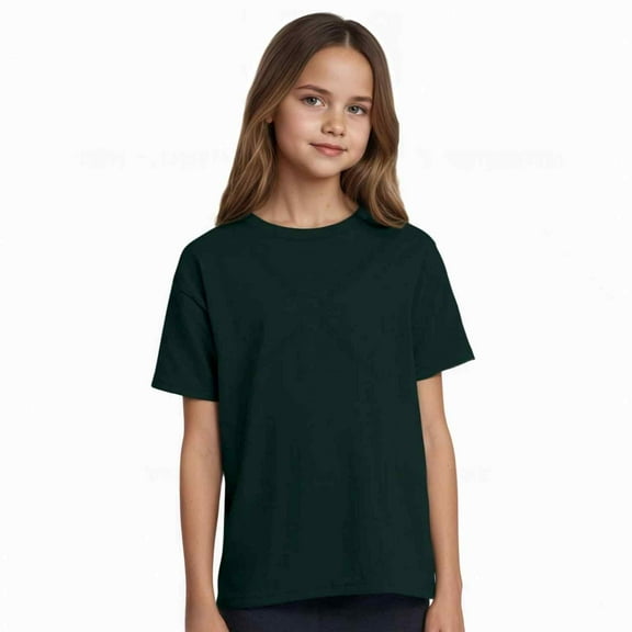 Couver Kids Girls Boys Solid Color Short Sleeve Cotton Blend T-Shirt, Everyday Summer Top, Deep Forest, Small, 1 Piece