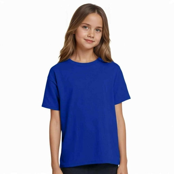 Couver Kids Girls Boys Solid Color Short Sleeve Cotton Blend T-Shirt, Everyday Summer Top, Deep Royal, Large, 1 Piece