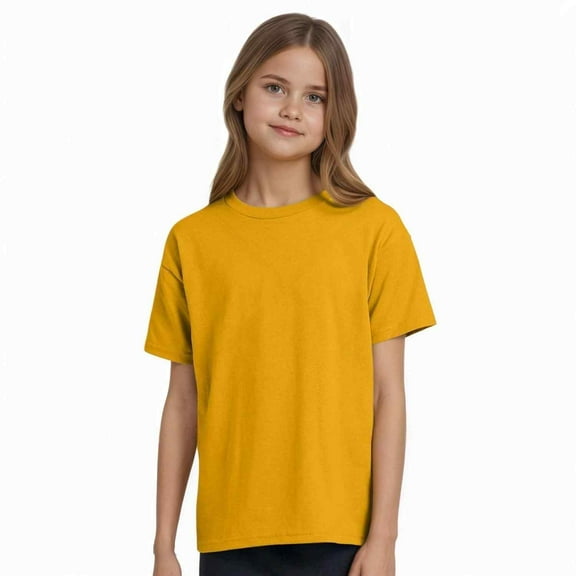Couver Kids Girls Boys Solid Color Short Sleeve Cotton Blend T-Shirt, Everyday Summer Top, Gold, Medium, 1 Piece