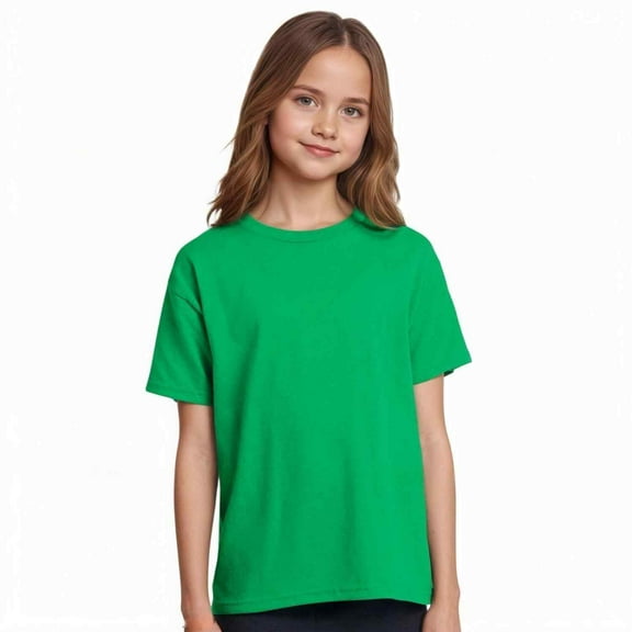 Couver Kids Girls Boys Solid Color Short Sleeve Cotton Blend T-Shirt, Everyday Summer Top, Kelly Green, Medium, 1 Piece