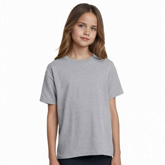 Couver Kids Girls Boys Solid Color Short Sleeve Cotton Blend T-Shirt, Everyday Summer Top, Light Steel, Extra Small, 1 Piece