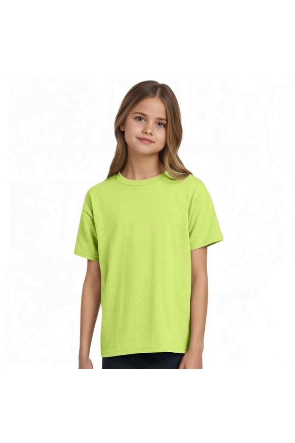 Boys Active Cotton Blend Short Sleeve T-Shirt, Safety Green, Size Small, 1 Piece