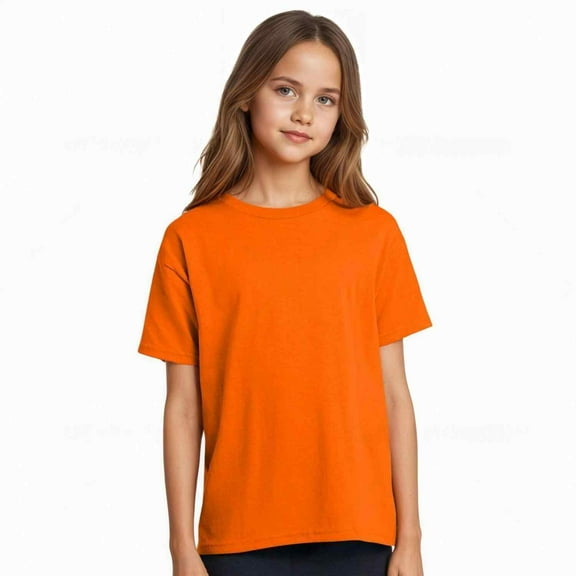 Couver Kids Girls Boys Solid Color Short Sleeve Cotton Blend T-Shirt, Everyday Summer Top, Safety Orange, Small, 1 Piece
