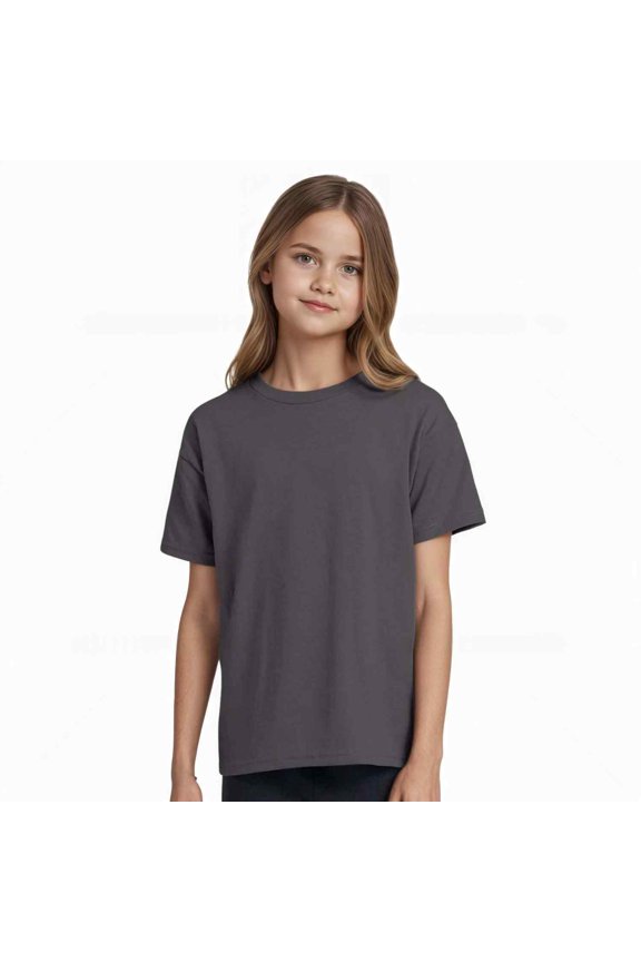 Kids Girls Boys Solid Color Short Sleeve Cotton Blend T-Shirt, Everyday Summer Top, Smoke Grey, Large, 1 Piece