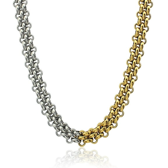 Couya Stainless Steel necklace Unisex Gold and silver mixed colors Link Chain HipHop Curb Cuban