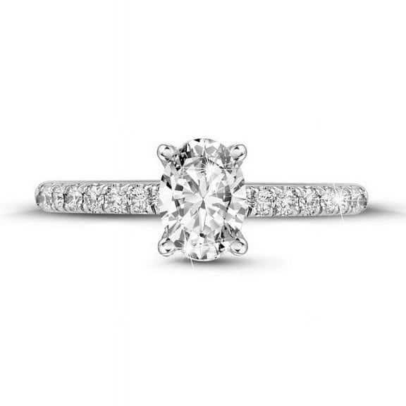 Cova Jewel 1.8 Ct Lab Created Diamond Ring for Women - Oval Cut Stone in 14K White Gold Over - Elegant Engagement Eternity Jewelry - Stunning Wedding Promise Ring - Beautiful Gift for Her