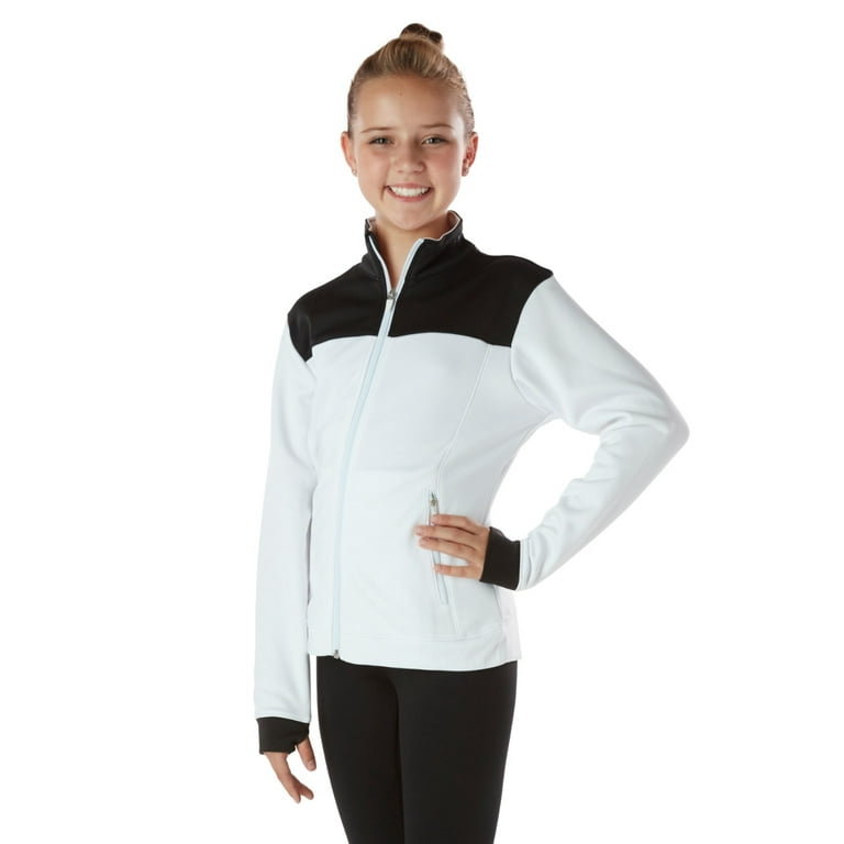 Covalent Activewear Girls Semi Fitted Varsity Team Jacket with Thumb Holes,  Full Zip, and Zippered Pockets
