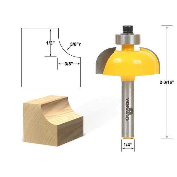 Cove Edging and Molding Router Bit - 3/8" Radius - 1/4" Shank - Yonico 13154q