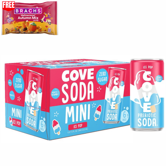 Cove Ice Pop Soda, Zero Sugar, 7.5 fl oz Mini Cans, 6 Pack
