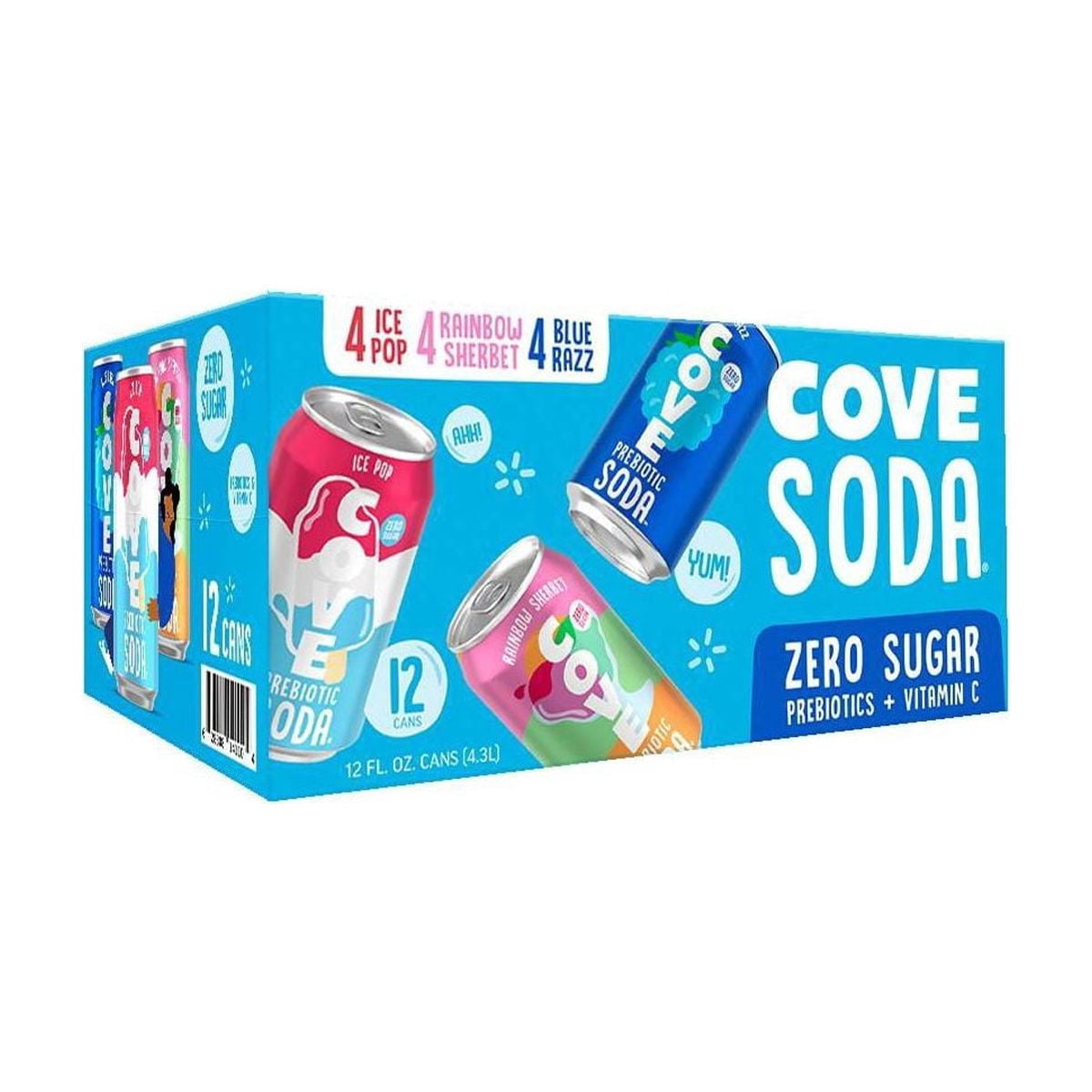 Cove Variety Pack Soda – Blue Razz, Ice Pop & Rainbow Sherbert – 12 ...