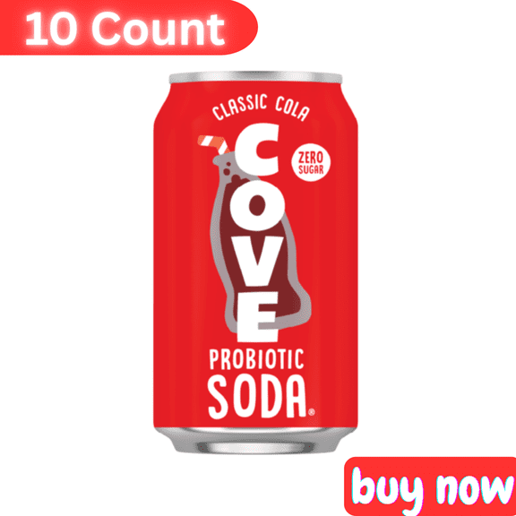 Cove Zero Sugar Probiotic Soda, Classic Cola, 12 fl oz, 10-Count  Sparkling Functional Beverage, Sugar-Free, Family Pack
