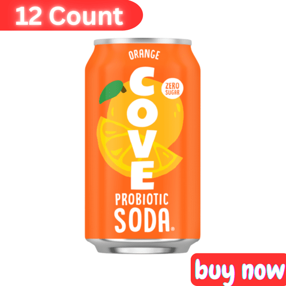 Cove Zero Sugar Probiotic Soda, Orange, 12 fl oz, 10-Count Sparkling Functional Beverage, Sugar-Free, Family Pack