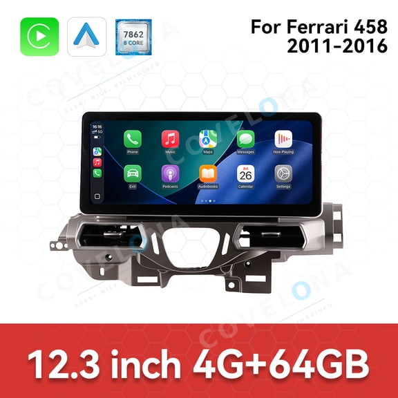 Covelona 12.3 inch Android Double Din Car Stereo Radio For Ferrari 458 2011-2016 Car Multimedia Video Player GPS Navigation Carplay Head Unit Touch Screen