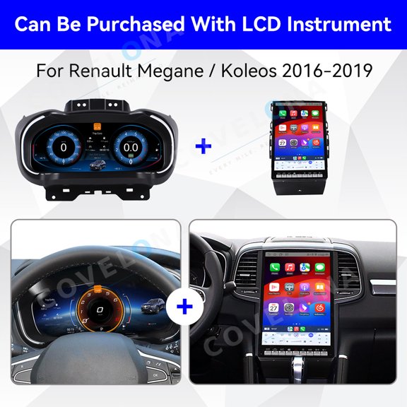 Covelona 14.5 inch Android car radio and dashboard combo is compatible with Renault Megane/Koleos models from 2016-2019,multimedia video player, GPS navigation, CarPlay touchscreen.