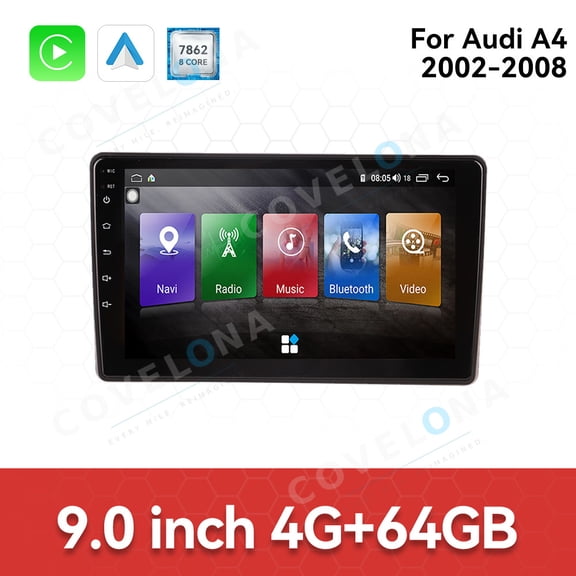 Covelona 9 inch Android Double Din Car Stereo Radio For Audi A4 2002-2008 Car Multimedia Video Player GPS Navigation Carplay Head Unit Touch Screen