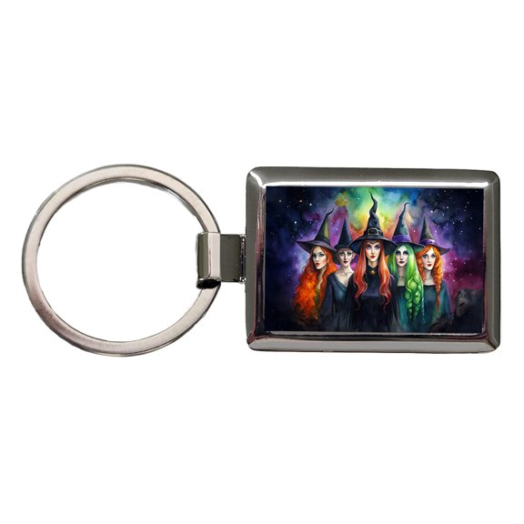 Coven Of Witches Black Watercolor Metal Rectangle Keychain