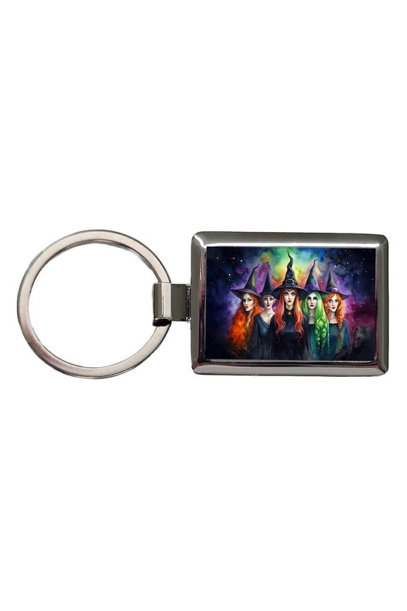 Coven Of Witches Black Watercolor Metal Rectangle Keychain