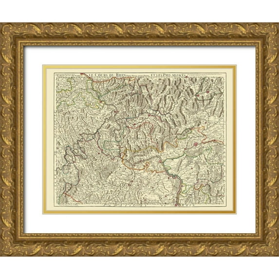 Covens 24x19 Gold Ornate Wood Framed with Double Matting Museum Art Print Titled - Rhine River Basin Germany - Covens 1787