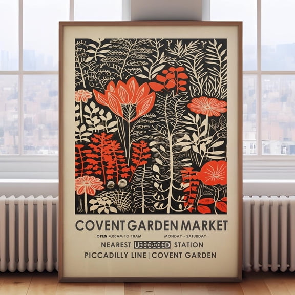 Covent Garden Flower Market red floral print vibrant botanical wall art vintage flower painting London flower market modern floral Wall Art