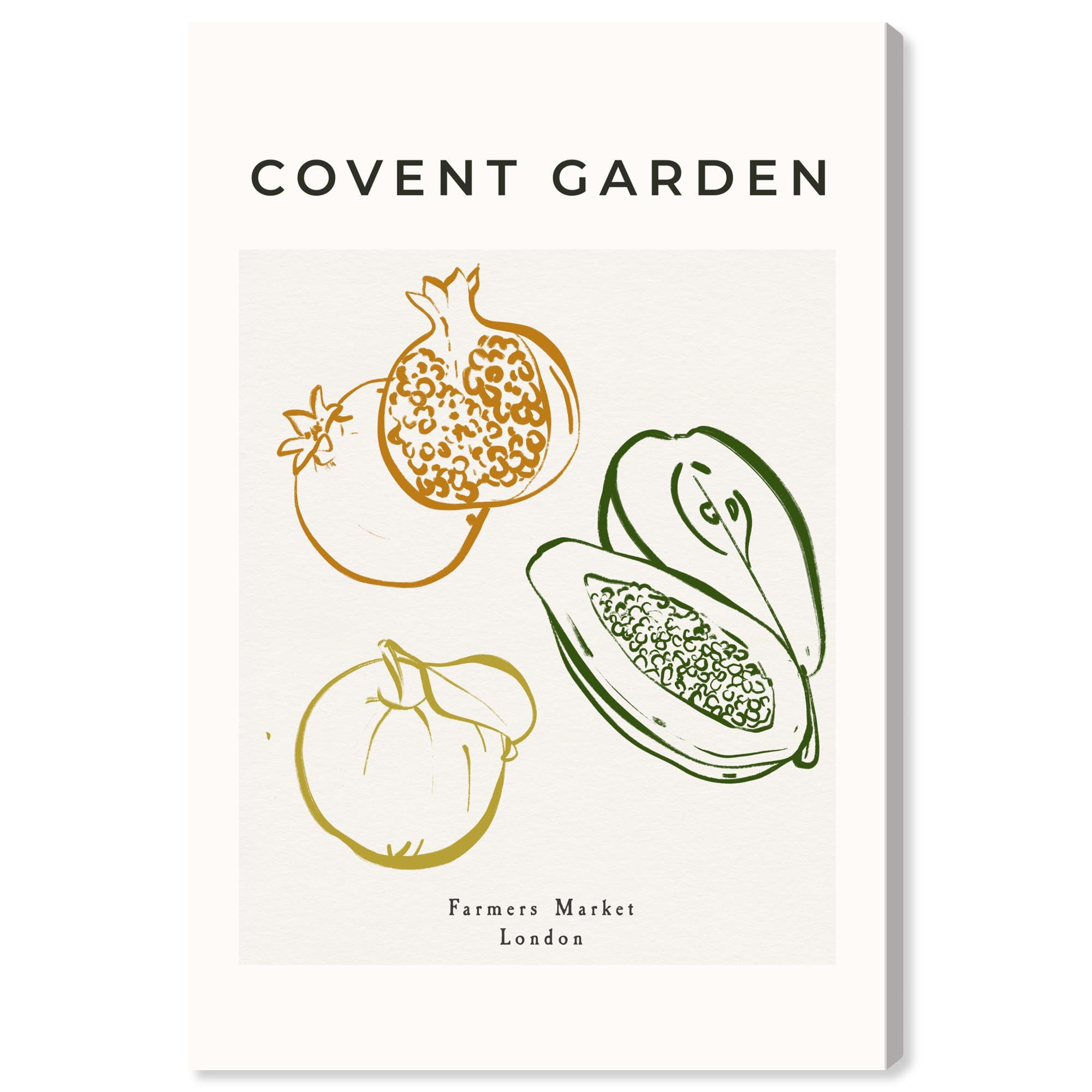 Covent Garden Fruits Tall Canvas Print in Green and Gold