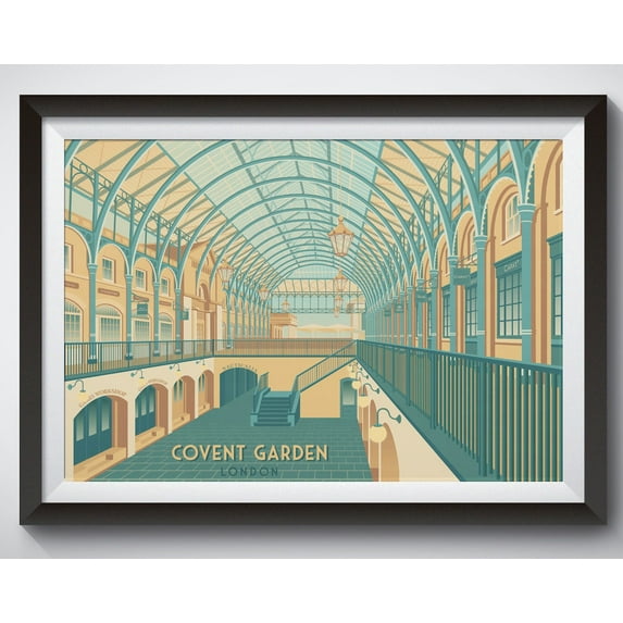 Covent Garden London Travel Poster, Apple Market, Jubilee Hall, West End London, Vintage Travel Print, London Architecture, Wall Art Print Wall Art, Modern Wall Decor, 16x24 UNFRAMED