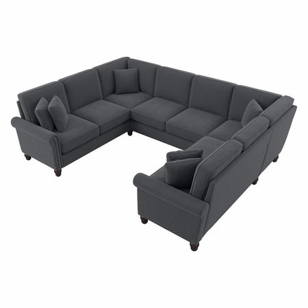 Coventry 113W U Shaped Sectional Couch in Dark Gray Microsuede