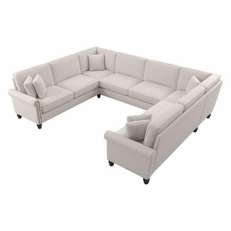 Coventry 125W U Shaped Sectional Couch in Light Beige Microsuede
