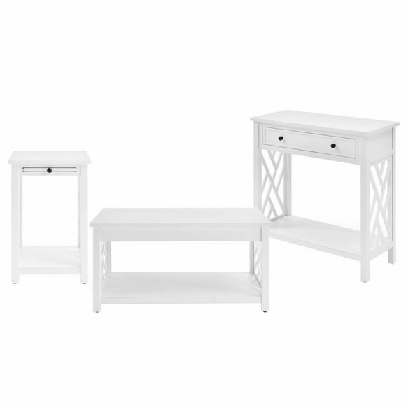 Alaterre Furniture Coventry 36 in. Coffee Table, End Table with Tray Shelf and Console/Sofa Table, White