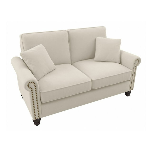 Coventry 61W Small Living Room Loveseat in Cream Herringbone Fabric