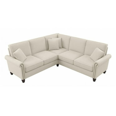 Coventry 87W L Shaped Sectional Couch in Cream Herringbone Fabric
