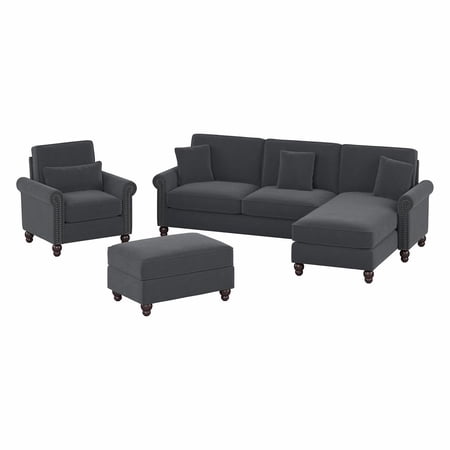 Coventry Chaise Sectional with Chair & Ottoman in Dark Gray Microsuede Fabric