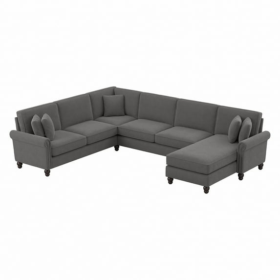 Stockton 127W U Couch with Reversible Chaise in French Gray Herringbone Fabric