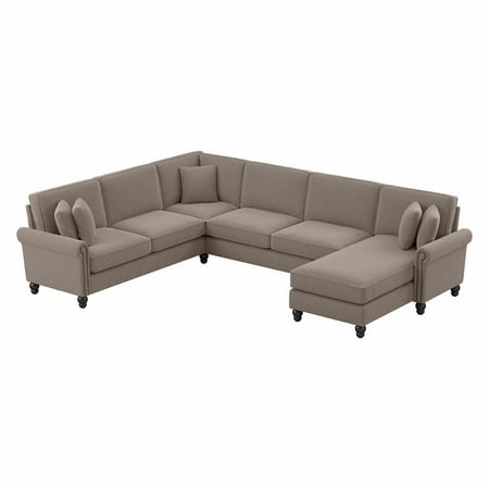 Coventry U Shaped Sectional with Reversible Chaise in Tan Microsuede