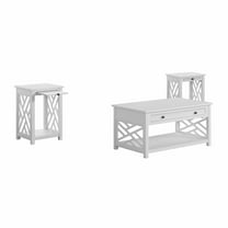 Alaterre Furniture Coventry Wood Coffee Table and Two End Tables with Tray Shelf - White