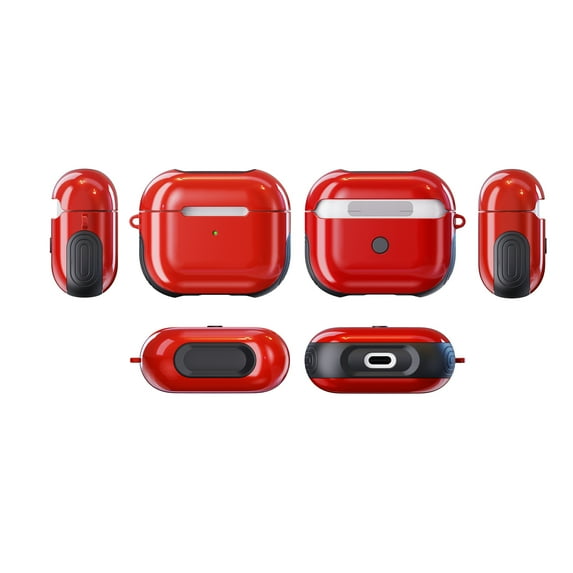 Cover for Airpod 3 Case 2021, Compatible with AirPods 3rd Generation Case 2021, Allytech PC and TPU Hybrid Shockproof Anti-Fall Skin Shell Front LED Visible Case for AirPods 3 2021, Red