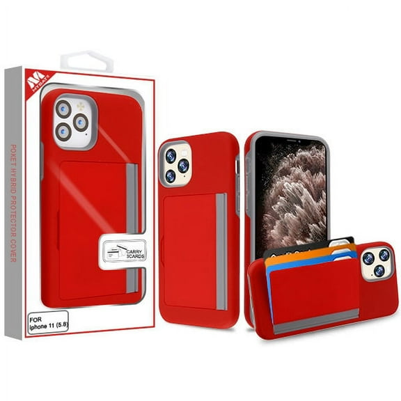 Cover for Apple iPhone 11 (5.8") Credit Card Wallet Back Storage Invisible Pocket Dual Layer Hard PC TPU Hybrid Protective Phone Case Fit iPhone 11 [ Red ]