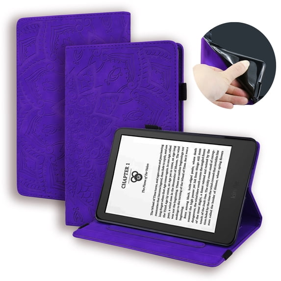 Cover Case for Amazon Kindle 11th Generation (2022 Release), for Amazon Kindle 6 Inch 2024, Embossed Sunflower Folio Stand Elastic Band Card Slots Pen Holder Smart Cover Case, Purple