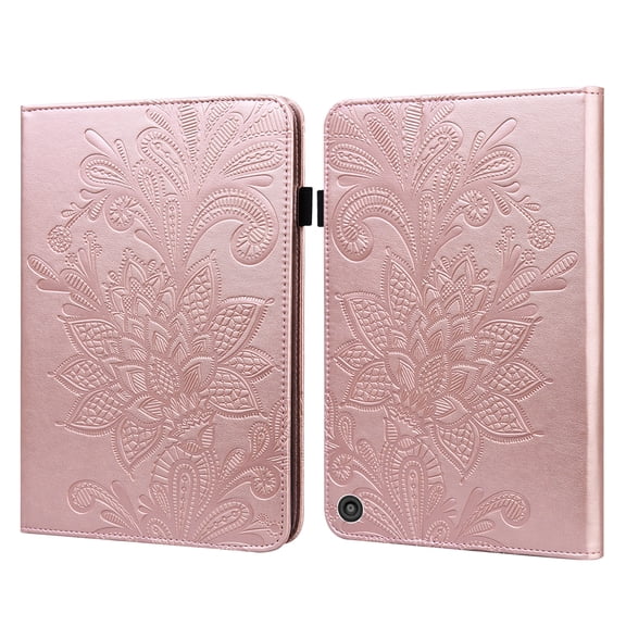 Cover Case for Kindle Fire HD 8 & Fire HD 8 Plus Tablet, 10th Generation 2020 Release, Magnetic Closure Case Fold Stand Wallet Cover PU Leather Slim Lightweight Protector Flip Shell (Rosegold Flower)