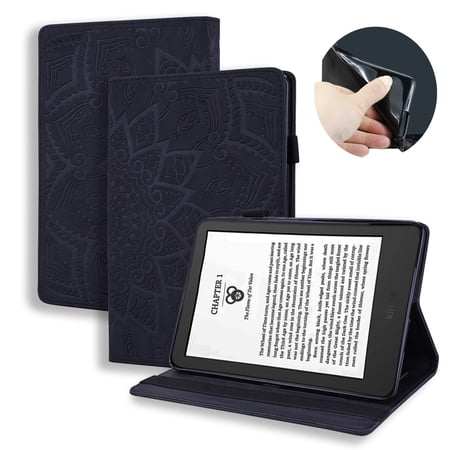 Cover Case for Kindle Paperwhite 2024 / Signature Edition 2024 / Colorsoft Signature Edition 2024, Embossed Sunflower Folio Stand Elastic Band Card Slots Pen Holder Smart Cover Case, Black