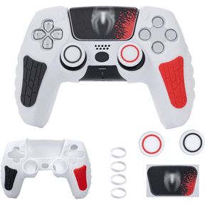 Silicone Protectors Cover for PS5 Controller, Anti-Slip Cover Skin with Joystick Thumb Grip Caps and Cover Wrap Sticker-White