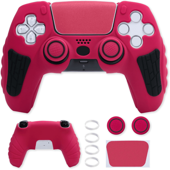 Silicone Protectors Cover for PS5 Controller, Anti-Slip Cover Skin with Joystick Thumb Grip Caps and Cover Wrap Sticker-Cosmic Red