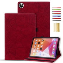 Cover Case for Samsung Galaxy Tab S11 11.0" 2025 SM-X730 / SM-X736 / SM-X736B, Embossed Sunflower Folio Kickstand Elastic Band Card Slots Pen Holder Men Women Smart Cover Case, Red