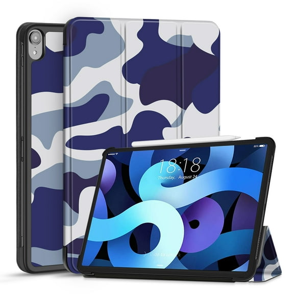 Cover Case for iPad Air 11 Inch M2 6th 2024, 5th 4th Generation(2022 2020) - 10.9" Camouflage Blue Cover w/ Pencil Holder for 2nd Gen Apple Pencil - Protective Notebook Case w/ Trifold Stand