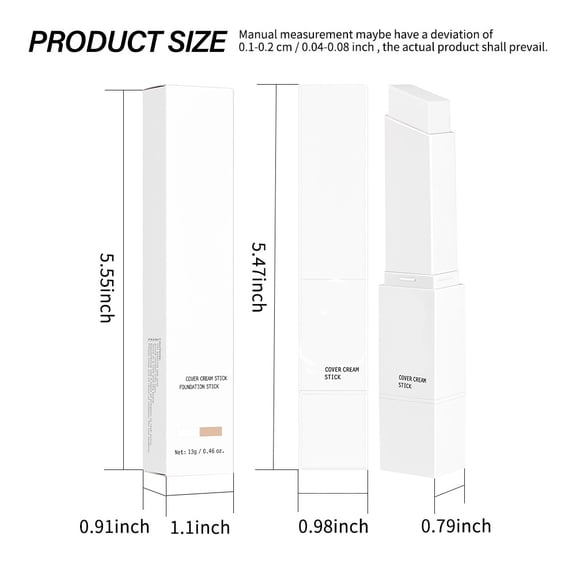 Cover Cream Stick, Color-Changing Foundation Stick, Dual-Ended Full Coverage Foundation with Ultra-Fine Bristle Brush, Create a Lightweight, Long-Lasting and Charming Makeup Look, A